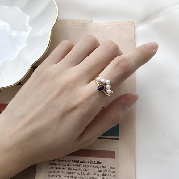 LAST ONE 💖18K Goldplated Rings Pearls Dark Stone - Picture 8 of 13